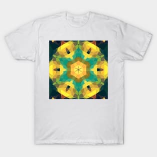 Retro Mandala Flower Yellow Blue and Green T-Shirt